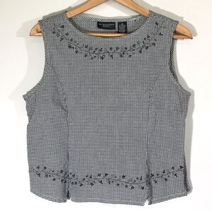 Goodclothes Collection‎ Floral Embroidered Gingham Fitted Tank Top